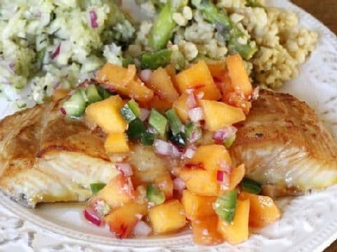 Soy Ginger Glazed Halibut with Ginger Peach Relish